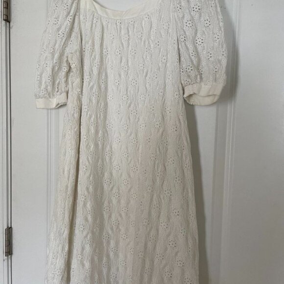 White Eyelet Mini Dress with Puff Sleeves - Size S - Maeve Anthropologie - Picture 8 of 8